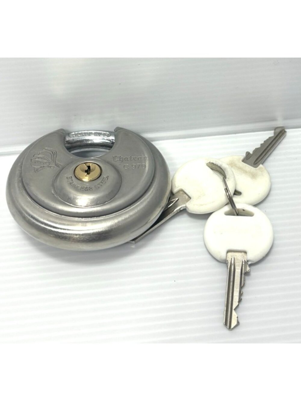 Chateau C 970 Stainless Steel Disc Padlock Circular Round Lock Keys Heavy Duty